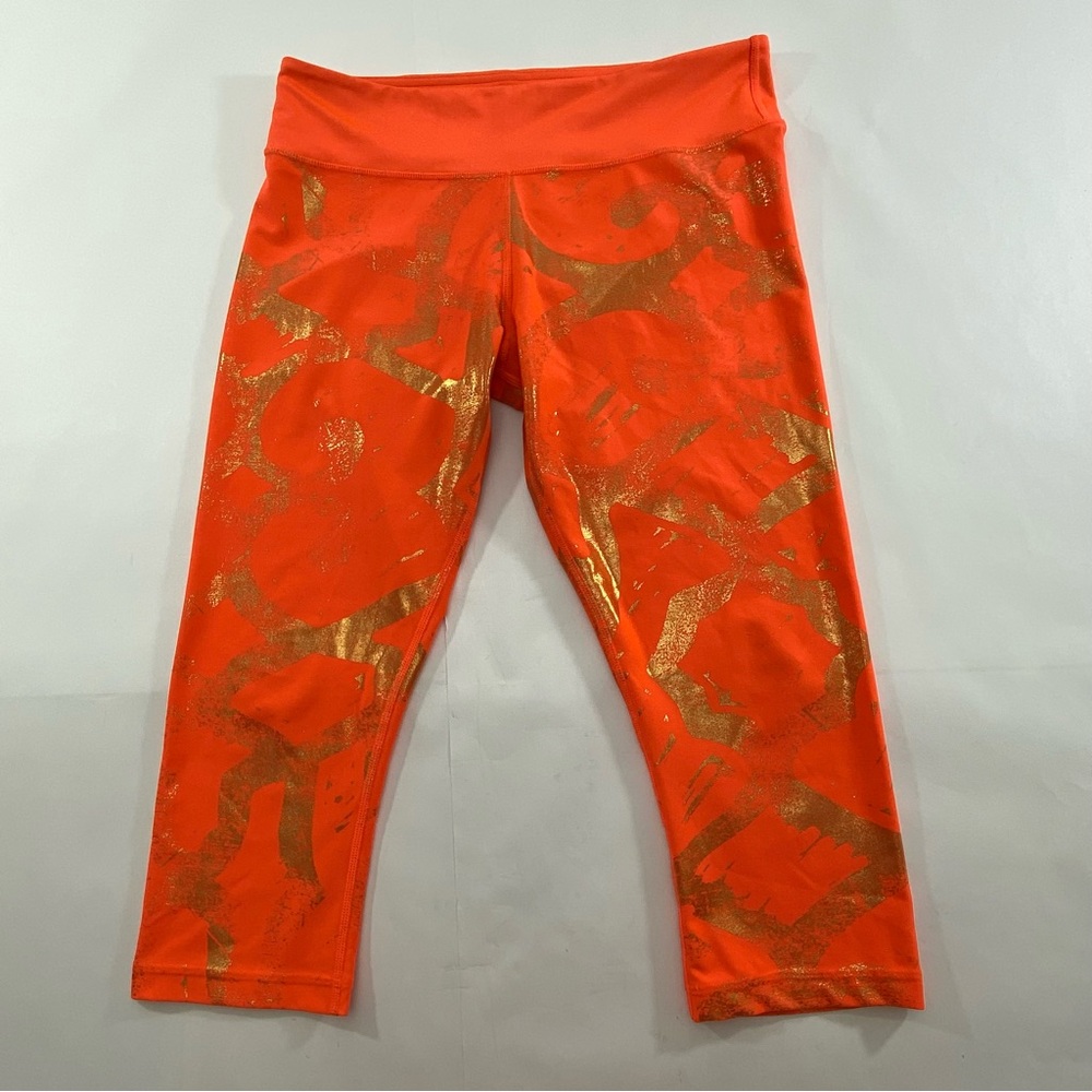 ZUMBA Activewear Capri Leggings Orange & Gold Size: Large